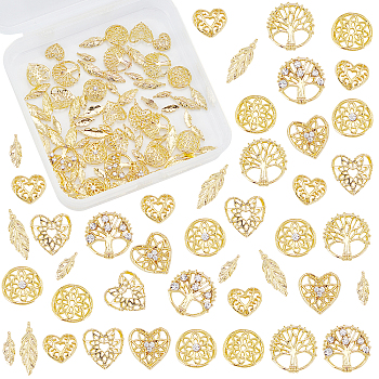 144Pcs 9 Styles Hollow Alloy Cabochons, Nail Art Decoration Accessories, DIY Crystal Epoxy Resin Material Filling, Golden