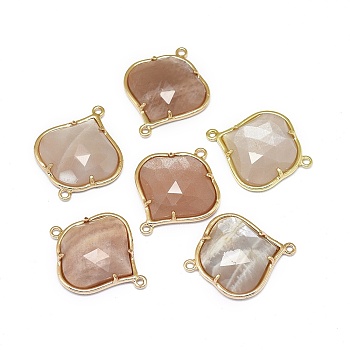 Natural Sunstone Links connectors, with Golden Tone Brass Findings, Faceted, 26x21.5x5.5mm, Hole: 1.5~1.6mm