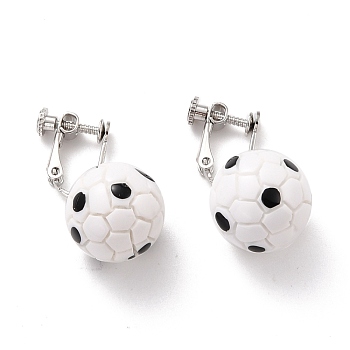 Round Football Dangle Clip-on Earrings for Women, Sport Ball Drop Earrings for Non Piercing, Platinum, White, 35mm, Pin: 1.5mm