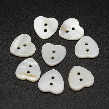 12mm White Heart Shell 2-Hole Button
