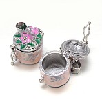 Enamel Column with Flower Rack Plating Brass Prayer Box Pendants, Wish Box, Colorful, 20x14x18mm, Hole: 5x3mm(KK-L101-13)