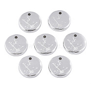 316 Surgical Stainless Steel Charms, Flat Round with Constellation, Stainless Steel Color, Taurus, 10x2mm, Hole: 1mm(STAS-S116-418A-P)