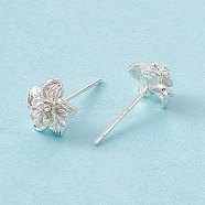 Brass Flower Stud Earrings for Women, Cadmium Free & Lead Free, 925 Sterling Silver Plated, 7.5x8mm, Pin: 0.7mm(KK-A172-18S)