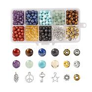 560Pcs 8 Styles 6mm Gemstone Beads Chakra Yoga Healing Stone Kits, with Alloy Star, Peace Sign, Key Charms, Spacer Beads, for DIY Gemstone Bracelets Making, Mixed Color(G-LS0001-02A)