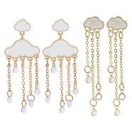 2 Pairs 2 Style Alloy Cloud Chandelier Earrings, Cubic Zirconia Tassel Earrings, Golden, 65~69x13.5~23mm, 1 pair/style(EJEW-FI0002-24)