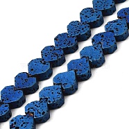 Electroplated Natural Lava Rock Beads Strands, Heart, Blue Plated, 8x8.5x3mm, Hole: 1mm, about 60pcs/strand, 16.54''(42cm)(G-Q1009-G01-01B)