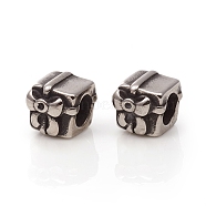 304 Stainless Steel European Beads, Large Hole Beads, Gift, Antique Silver, 9x8x10mm, Hole: 5.5mm(STAS-I134-20AS)