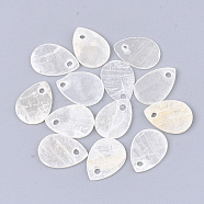 Capiz Shell Charms, teardrop, Beige, 13x9x1mm, Hole: 1.5mm(X-SHEL-T012-25)