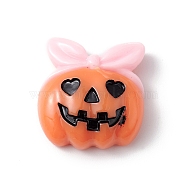 Halloween Theme Opaque Resin Cabochons, Coral, Pumpkin Pattern, 21.5x20.5x8mm(RESI-E035-01W)