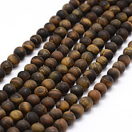 Frosted Natural Tiger Eye Beads Strands, Round, 6mm, Hole: 0.8mm, about 64pcs/strand, 15.1 inch(X-G-F364-18-6mm)