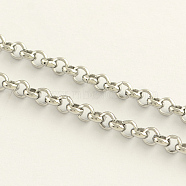 304 Stainless Steel Rolo Chains, Belcher Chains, Unwelded, with Spool, Stainless Steel Color, 3.2x1.2mm, about 164.04 Feet(50m)/roll(CHS-R009-09)