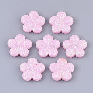 Opaque Acrylic Beads, with Glitter Powder, Flower, Pearl Pink, 20x20.5x5mm, Hole: 1.6mm(MACR-T033-03B)