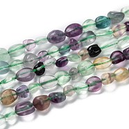 Natural Fluorite Beads Strands, Nuggets, Tumbled Stone, 5~8.5x5.5~7x3.5~4mm, Hole: 0.7mm, about 64pcs/strand, 16.34''(41.5cm)(G-G018-62B)