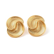 304 Stainless Steel Stud Earrings for Women, Spiral Teardrop, Real 18K Gold Plated, 35.5x27.5mm(EJEW-E313-04G)