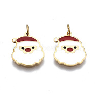 316 Surgical Stainless Steel Enamel Charms, with Jump Rings, for Christmas, Santa Claus, White, Real 14K Gold Plated, 13.5x11.5x1mm, Jump Ring: 3.8x0.6mm, 2.6mm inner diameter(STAS-S116-386G)