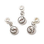 Flat Round with Yin Yang Tibetan Style Alloy Pendants, with Alloy Tube Bails and Brass Jump Ring, Antique Silver, 23mm, Hole: 3mm(PALLOY-JF01690)