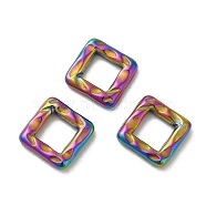 Ion Plating(IP) 304 Stainless Steel Links, Square Connector, Hammered, Rainbow Color, 12.5x12.5x2.8mm, Inner Diameter: 6.5x6.5mm(STAS-K267-06RC)