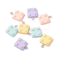 Opaque Resin Pendants, Jigsaw Charm, with Platinum Tone Iron Loops, Square, Mixed Color, 19x14.5x5mm, Hole: 1.8mm(X-RESI-G051-04B)