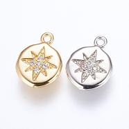 Brass Charms, with Cubic Zirconia, Flat Round with Star, Mixed Color, 13x9.5x2mm, Hole: 1mm(ZIRC-G116-08)