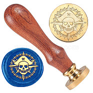 Wax Seal Stamp Set, Golden Tone Brass Sealing Wax Stamp Head, with Wood Handle, for Envelopes Invitations, Gift Card, Skull, 83x22mm, Stamps: 25x14.5mm(AJEW-WH0208-835)