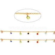 3.28 Feet Brass Rolo Chains, with Glass Cubic Zirconia Charms, Soldered, Long-Lasting Plated, Flat Round, Colorful, Real 18K Gold Plated, 2x2x0.8mm(X-CHC-I033-05G)