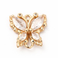 Brass with K9 Glass Connector Charms, Golden Butterfly Links, Crystal, 16x15.5x4mm, Hole: 1.5mm(KK-B071-20G-02)