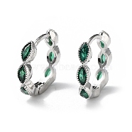 Green Cubic Zirconia Horse Eye Wrap Hoop Earrings, Brass Jewelry for Women, Platinum, 13.5x14.5x3mm, Pin: 0.8mm(EJEW-K083-34P-C)