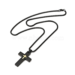 304 Stainless Steel Cross Pendant Nceklace with Box Chains for Men Women, Golden, 23.54 inch(59.8cm)(NJEW-E038-04EB-01)