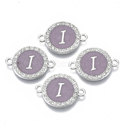 Alloy Enamel Links Connectors, with Crystal Rhinestones, Flat Round with Letter, Silver Color Plated, Letter.I, 22x16x2mm, Hole: 1.8mm(ENAM-TAC0003-01S-01I)