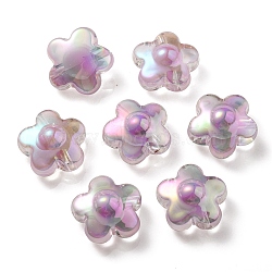 UV Plating Rainbow Iridescent Transparent Acrylic Beads, Two Tone, Flower, Medium Orchid, 17x17x9mm, Hole: 2.7mm(OACR-C007-03B)