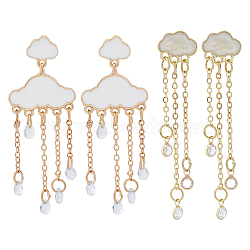 2 Pairs 2 Style Alloy Cloud Chandelier Earrings, Cubic Zirconia Tassel Earrings, Golden, 65~69x13.5~23mm, 1 pair/style(EJEW-FI0002-24)