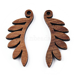 Natural Walnut Wood Pendants, Undyed, Leaf Charm, Camel, 30x12.5x2.5mm, Hole: 1.8mm(X-WOOD-T023-20)