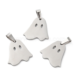 Halloween 304 Stainless Steel Pendants, Ghost Charm, Stainless Steel Color, 18x16.5x1.5mm, Hole: 6.5x3.5mm(STAS-R122-16P)