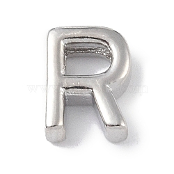 Brass Pendants, Letter Charms, Platinum, Letter R, 8.5x6x3mm, Hole: 1.5mm(KK-P266-05P-R)