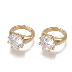 Brass Cubic Zirconia Charms, Nickel Free, Real 18K Gold Plated, Ring, Clear, 12x10x6.5mm, Hole: 7mm(X-KK-T038-389G)