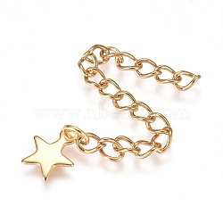 304 Stainless Steel Chain Extender, Curb Chain, with Charms, Star, Golden, 60.5mm, Link: 4x3x0.5mm(STAS-G221-19G)