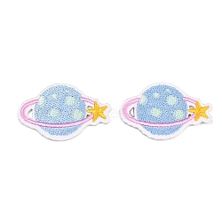 Polyester Computerized Embroidery Cloth Iron on Sew on Patches, Planet, Appliques Patches, Colorful, 26.5x41.5x1.5mm(PATC-L001-13)