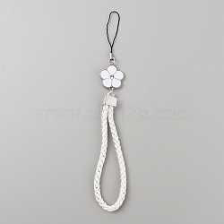 PU Leather Lanyard Wrist Strap Phone Flower Charms Straps, for Purse Keychain Camera Smart Phones , White, 220mm(DIY-WH0430-088B)