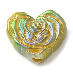 Metal Enlaced Heart Rose Opaque Acrylic Bead, DIY Jewelry Bead, Green Yellow, 19.5x23x9.5mm, Hole: 3.5mm(OACR-Q190-01B)