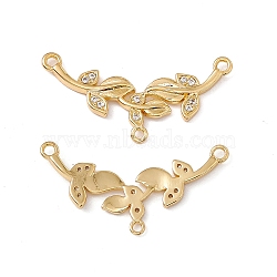 Brass Micro Pave Clear Cubic Zirconia Connector Charms, Leaf Links, Real 18K Gold Plated, 15x29x2mm, Hole: 1.2mm & 1.5mm(KK-E068-VC019)