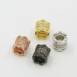 Brass Cubic Zirconia European Beads, Column, Mixed Color, 8x7.5mm, Hole: 4.5mm(ZIRC-F001-89)
