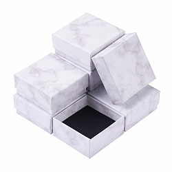 Square Kraft Cardboard Jewelry Boxes, Marble Pattern Necklace Pendant Boxes, for Jewelry, White, 7.5x7.5x3.55cm(AJEW-CJ0001-19)