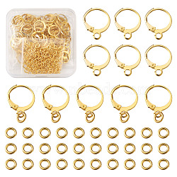 Brass Huggie Hoop Earring Findings & Open Jump Rings, with Loop, Long-Lasting Plated, Golden, 250pcs/box(KK-TA0007-83G)