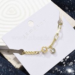 Brass Micro Pave Clear Cubic Zirconia Charm Bracelets,
Paperclip Chains & Card Paper Chains Jewelry for Women, with ABS Plastic Imitation Pearl Beads, Flat Round, Real 18K Gold Plated, 6-7/8 inch(17.5cm)(BJEW-C083-10G)