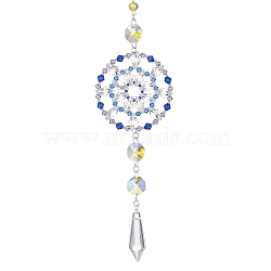 Glass Beaded Flower Hanging Ornaments, Tassels Suncatchers for Home Garden Decorations, Platinum, 327mm(HJEW-TA00187)