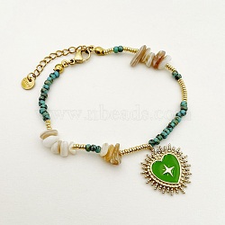 304 Stainless Steel Seed Bead Bracelets for Women, Heart, Golden, 7 inch(17.8cm)(BJEW-U012-02G)