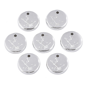 316 Surgical Stainless Steel Charms, Flat Round with Constellation, Stainless Steel Color, Taurus, 10x2mm, Hole: 1mm