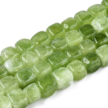 Natural Dolomite Beads Strands, Dyed, Cube, Yellow Green, 7~8x7~8x7~8mm,  Hole: 1.2mm, about 50~52pcs/strand, 14.76 inch~15.35 inch(37.5cm~39cm)
