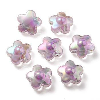 UV Plating Rainbow Iridescent Transparent Acrylic Beads, Two Tone, Flower, Medium Orchid, 17x17x9mm, Hole: 2.7mm