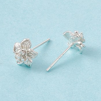 Brass Flower Stud Earrings for Women, Cadmium Free & Lead Free, 925 Sterling Silver Plated, 7.5x8mm, Pin: 0.7mm